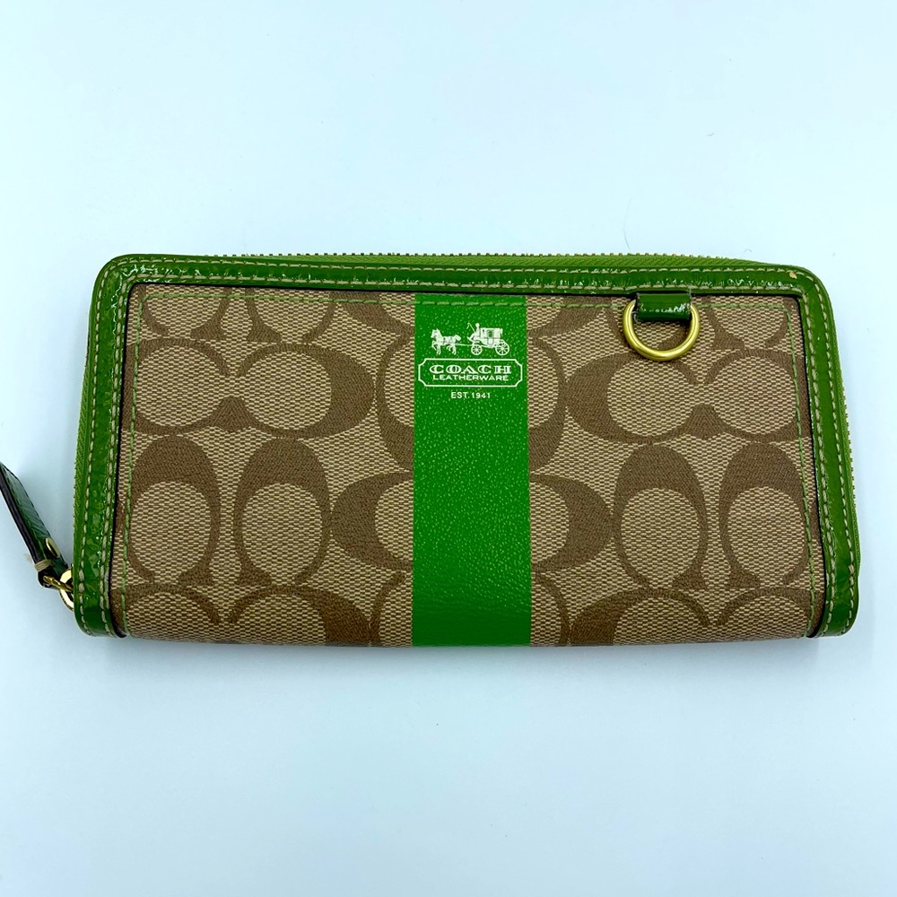 Coach Heritage Stripe Accordion Zip Wallet EUC